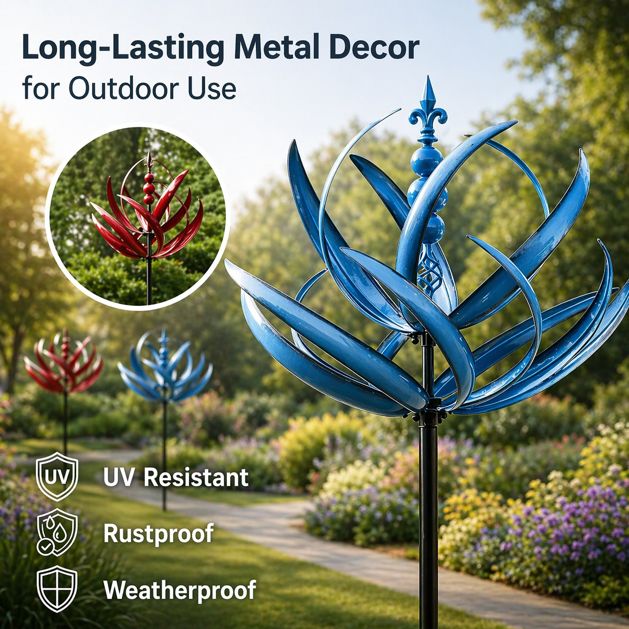 Wetterfahne | Metall-Windspiel in Lotusform | Rostbeständig | Windbloom