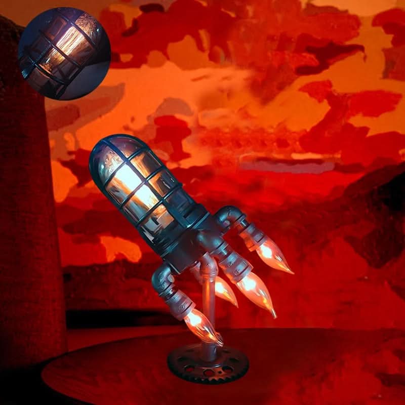 Loopstep | Steampunk-Rakete Tischlampe mit Flammenlicht