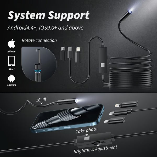 Loopstep | Endoskop Inspektionskamera | HD 1080p | 16,4 ft Flexkabel | Wasserdicht mit LED & Zubehör