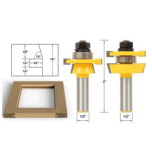 Avichic® Rail & Stile Router Bit - Shaker - 2 Piece Set - 1/2" Shank